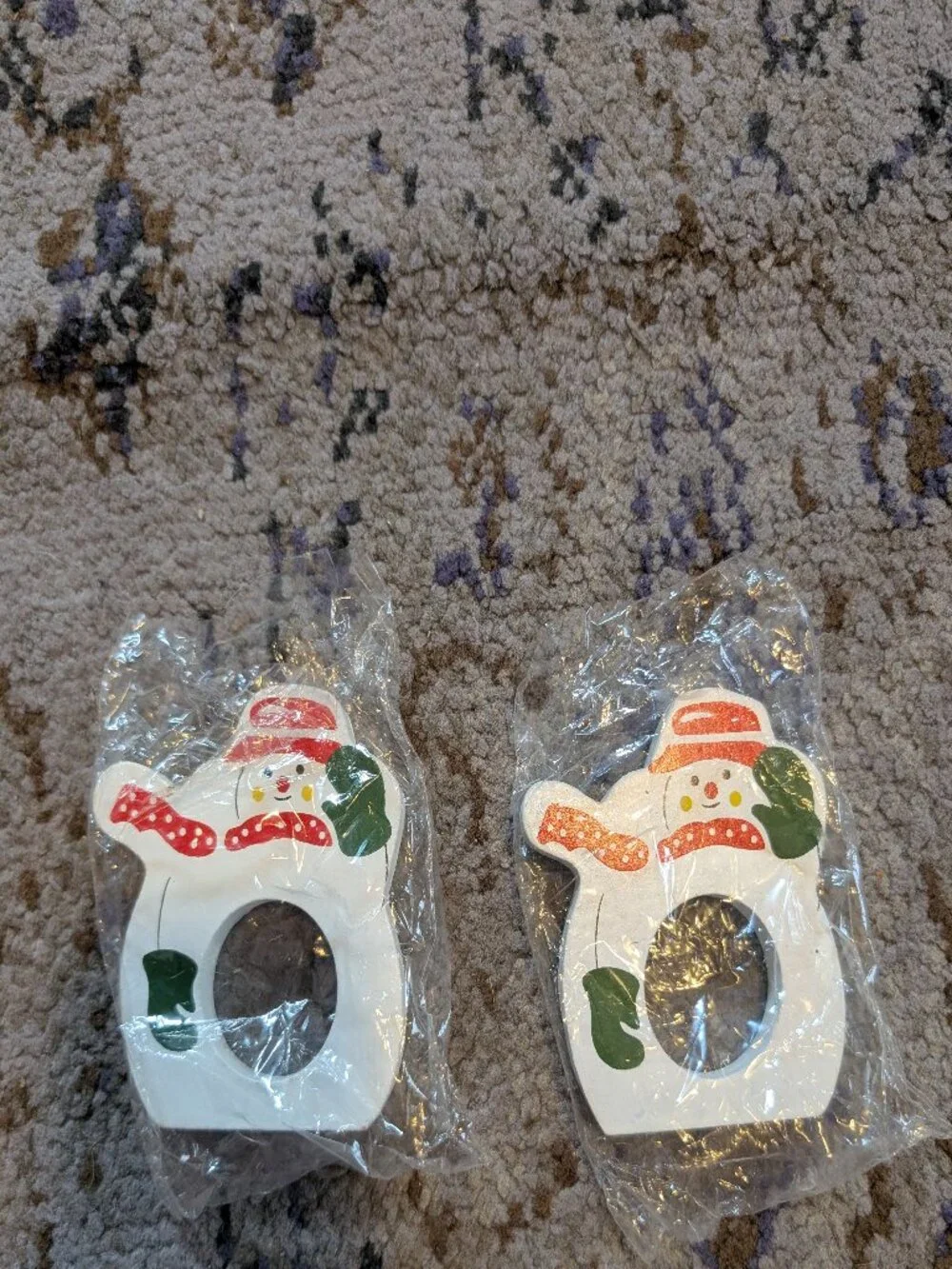 Vintage Christmas Snowman Wooden Napkin Holders Set Of 2 Holiday Decor